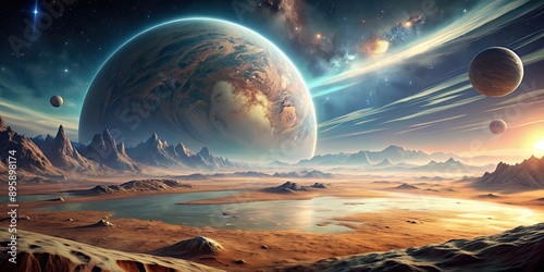 Wallpaper Mural Mysterious sci-fi planet with alien landscapes and futuristic technology, alien, technology, futuristic Torontodigital.ca