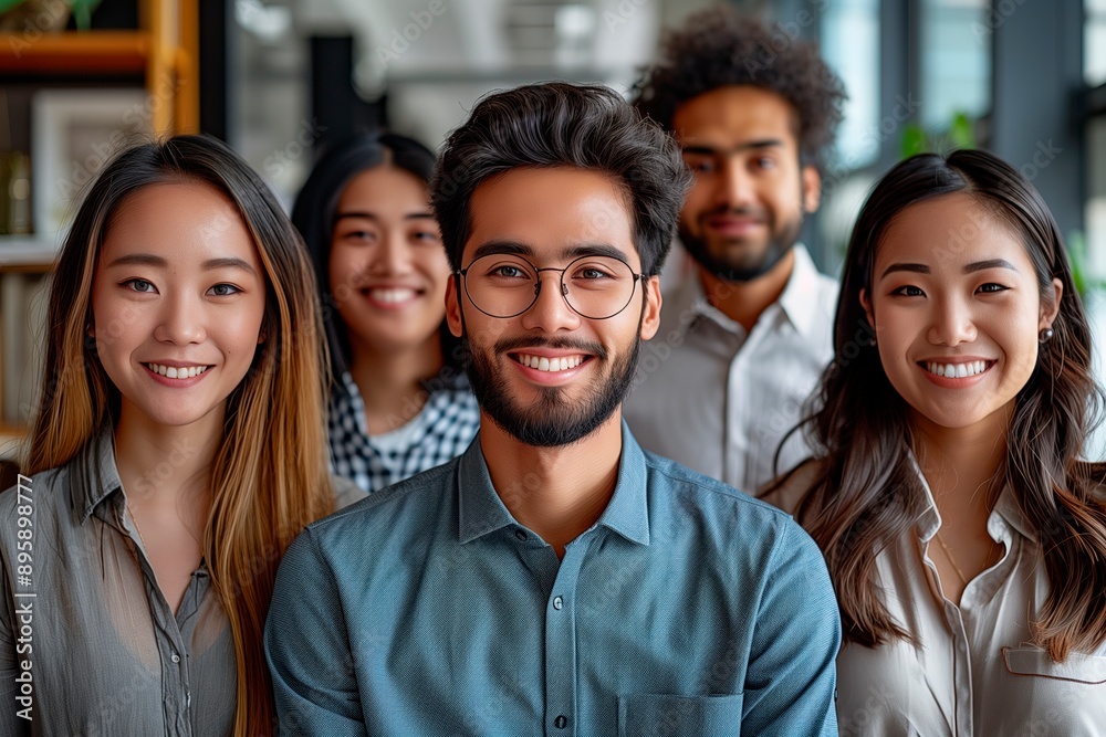 Obraz premium Smiling Diverse Group of Young Professionals in Office Setting