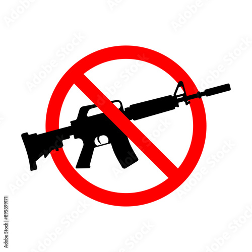 Gun control illustration, semi automatic weapon ban. Gun Not Allowed Sign, Weapons   Prohibited
No gun, no firearms, weapon prohibition sign illegal item.