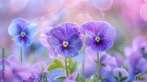 Vibrant Violet Pansies in a Soft Focus Garden © Nice Seven