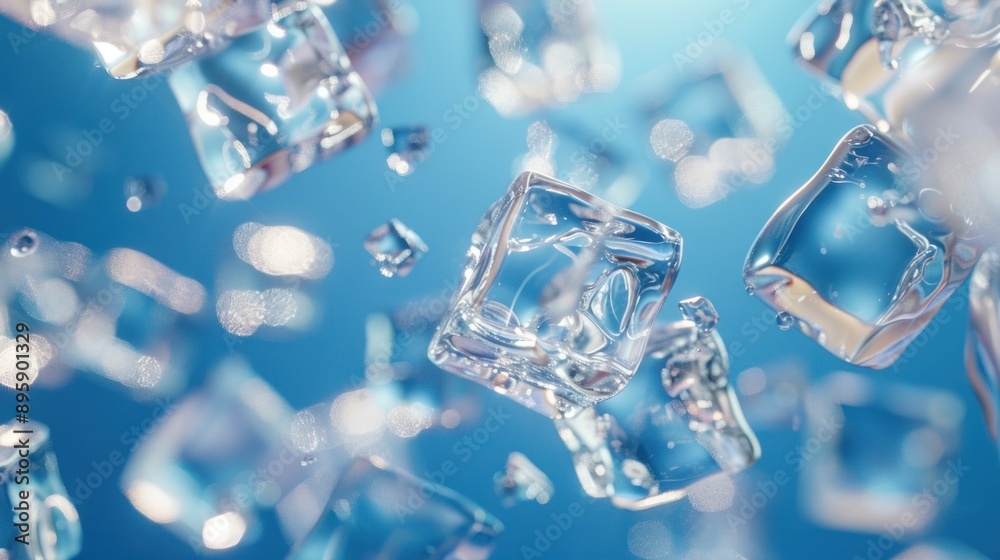Floating Ice Cubes on Blue Background Floating Ice Cubes on Blue Background