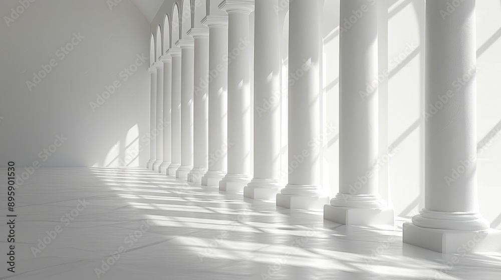 Obraz premium Elegant White Marble Columns in Bright Interior