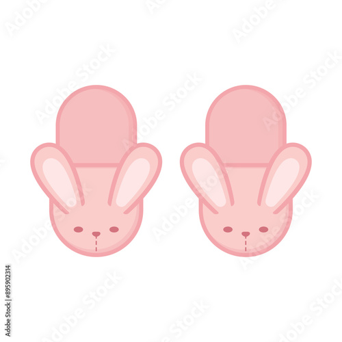 Cute pink bunny slippers. House slippers with rabbit bunny face. Vector illustration