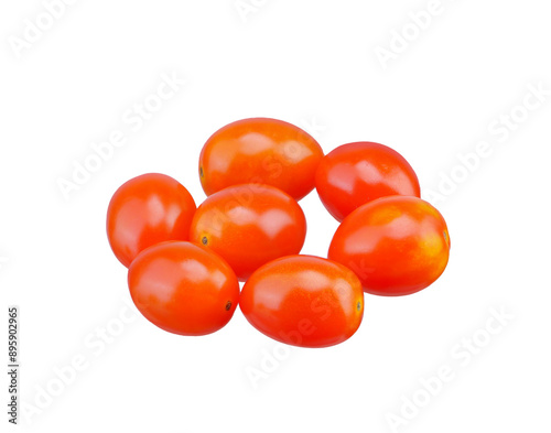 Pile of mini red tomato isolated on white background.