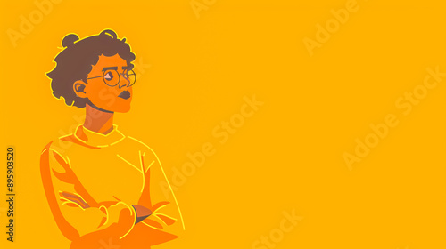 Young woman wearing glasses is crossing her arms on yellow background