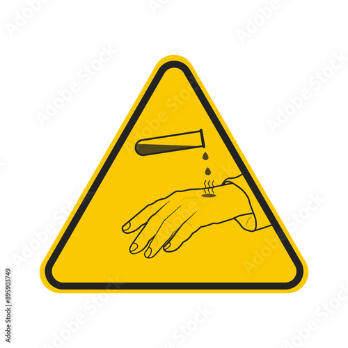 Yellow triangle sign of dangerous liquid for school, laboratory, industry safety  label sign