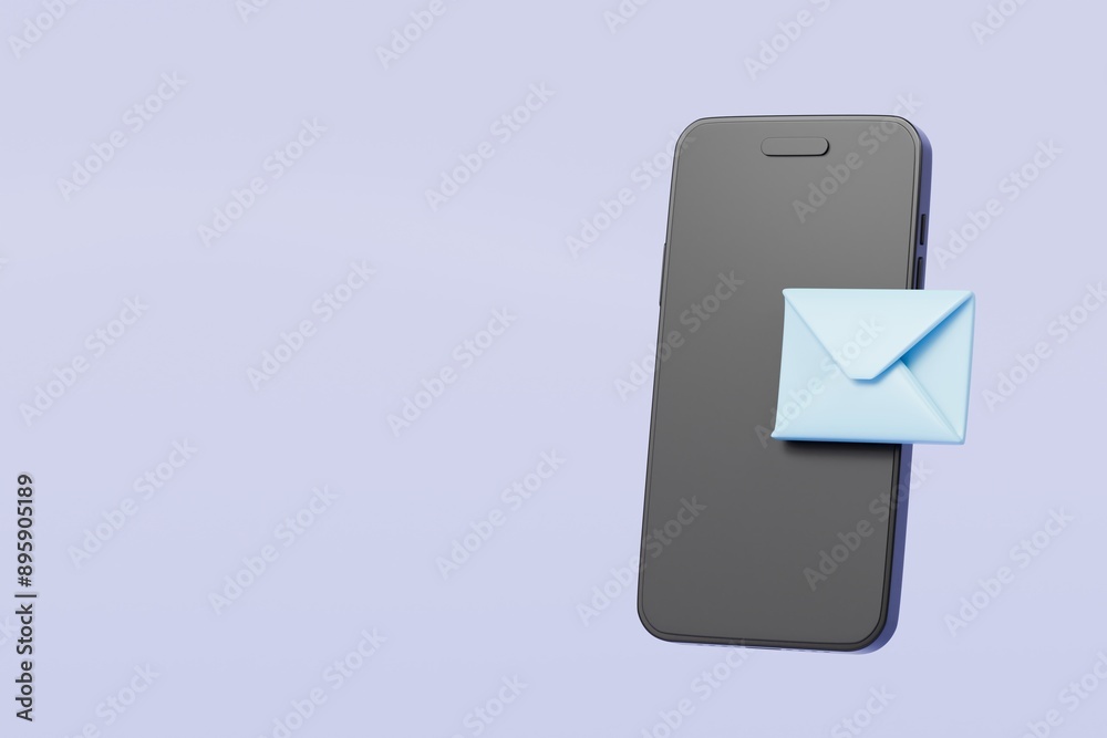 3d Smartphone or mobile phone with email unread notification. New message on the smartphone screen icon isolated on purple background. Mail service, Online email newsletter concept. 3d render. 3d Smartphone or mobile phone with email unread notification. New message on the smartphone screen icon isolated on purple background. Mail service, Online email newsletter concept. 3d render.