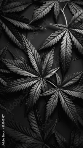 Wallpaper Mural Monochromatic black cannabis leaves background with intense dramatic lighting Torontodigital.ca