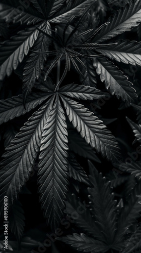 Wallpaper Mural Monochromatic black cannabis leaves background with intense dramatic lighting Torontodigital.ca