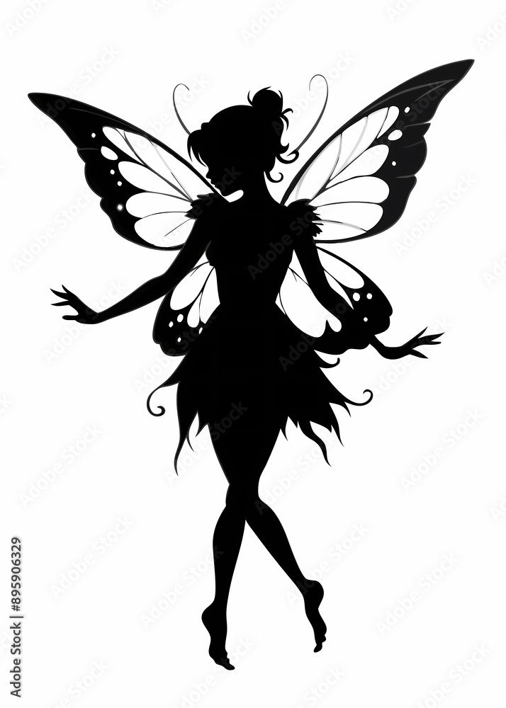 Mystical Fairy Silhouette with Enchanting Wings and Elegant Pose Mystical Fairy Silhouette with Enchanting Wings and Elegant Pose
