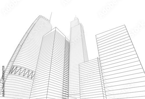 City buildings architectural 3d illustration