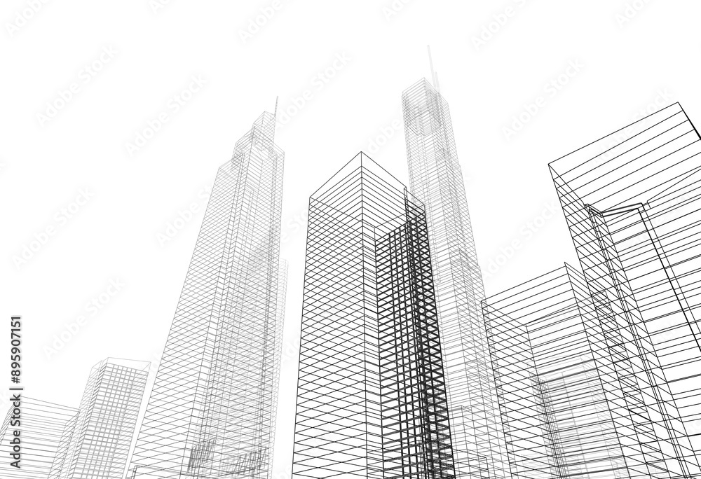 Fototapeta premium City buildings architectural 3d illustration