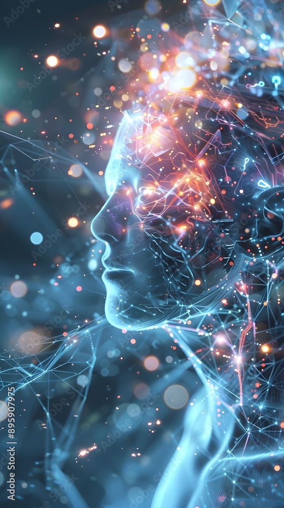 Futuristic and abstract visualization of quantum algorithms demonstrating technological advancements in healthcare and medical research 