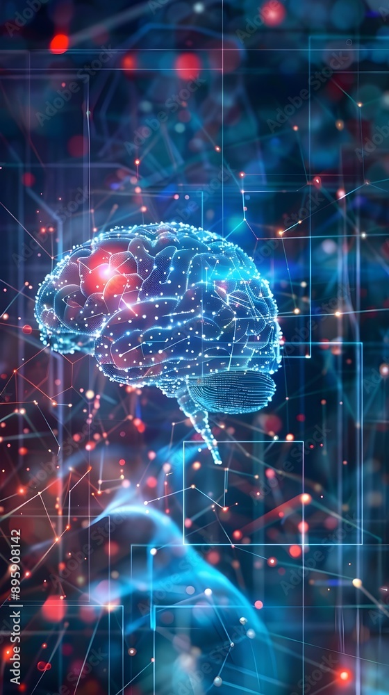 Futuristic 3D visualization of a brain with quantum algorithms and digital technology Futuristic 3D visualization of a brain with quantum algorithms and digital technology
