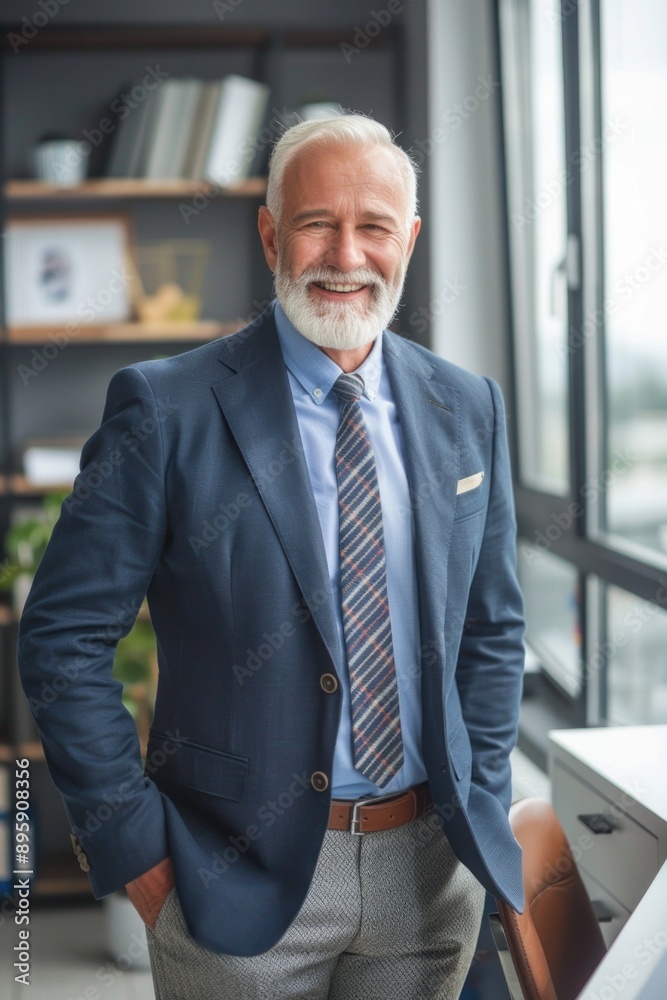 Smiling business man in suit standing in office with window view, projecting confidence and professionalism. Smiling business man in suit standing in office with window view, projecting confidence and professionalism.