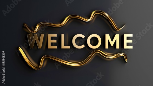 golden Welcome greeting text on black gold wave background, featuring colorful swirling lines, events, websites, greetings, hospitality industry and promotional materials.