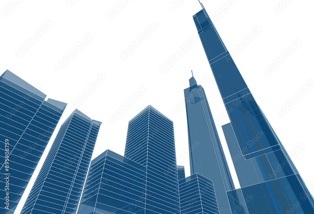Naklejka premium City buildings architectural 3d illustration