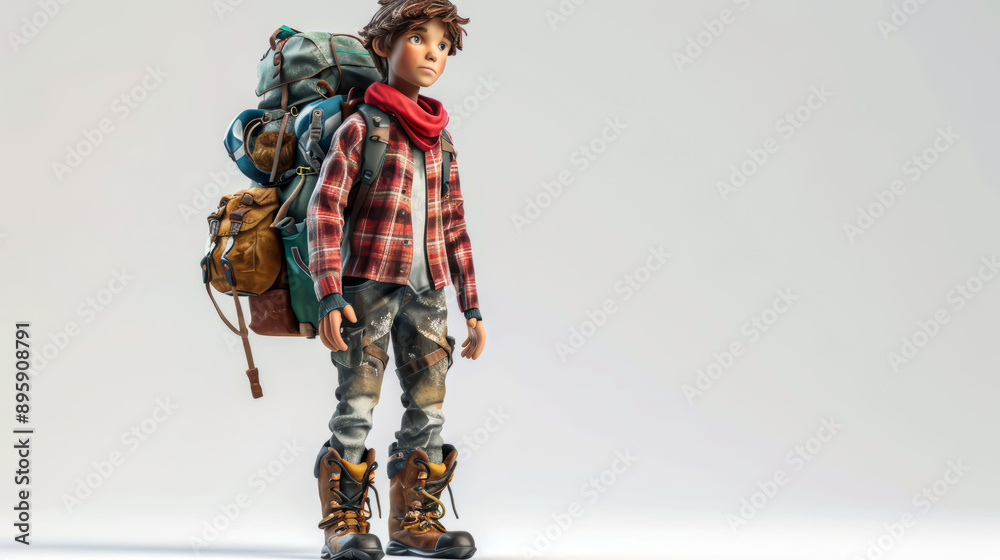 Fototapeta premium Cartoon traveler and his equipment for tourism.