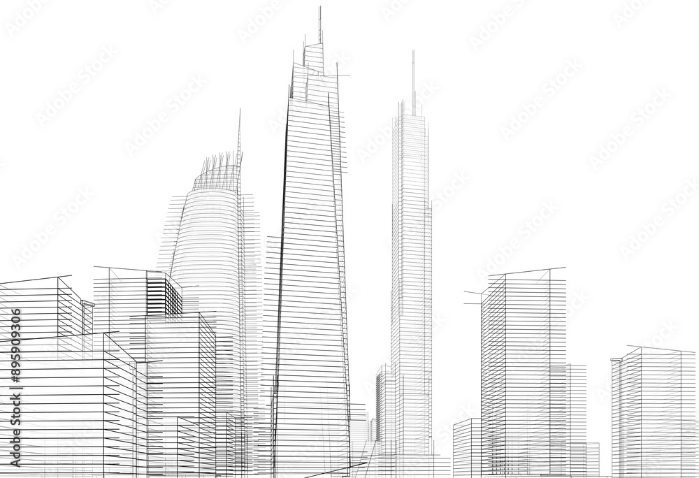 Fototapeta premium City buildings architectural 3d illustration