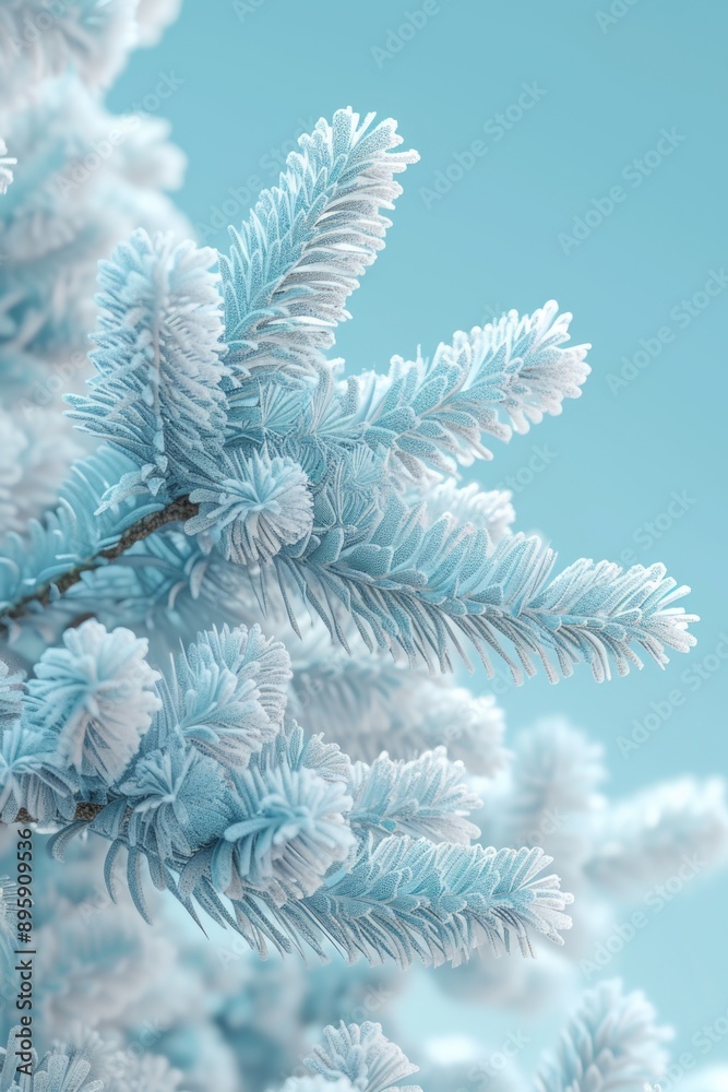 Close-up of tree branch with frost and snowy leaves. Close-up of tree branch with frost and snowy leaves.