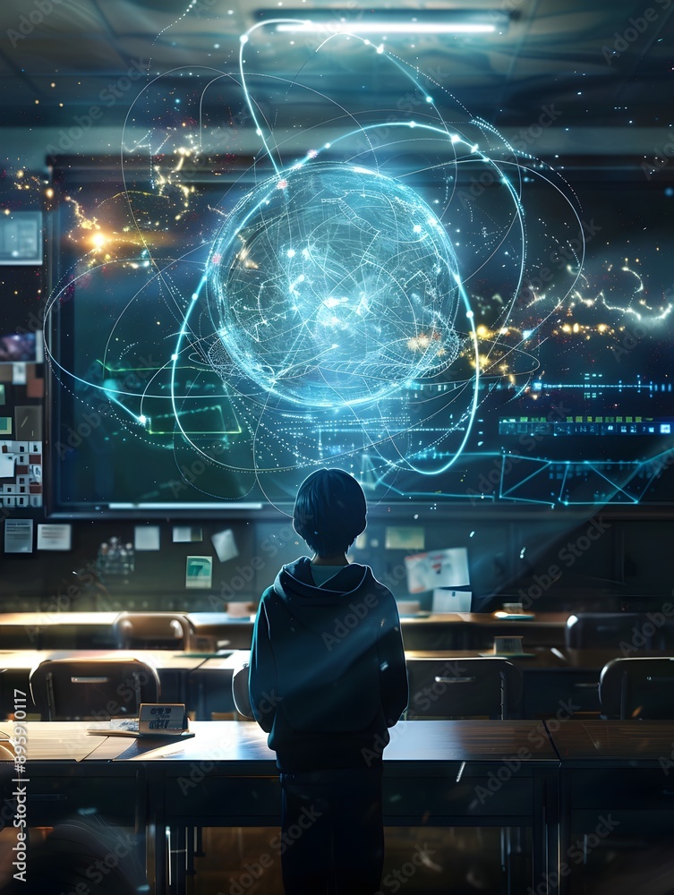 Futuristic quantum physics classroom featuring cutting edge technology seamlessly integrated into the daily learning experience Futuristic quantum physics classroom featuring cutting edge technology seamlessly integrated into the daily learning experience