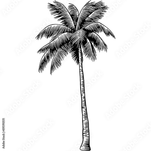 Hand drawn Palm Tree or Coconut Tree Sketch Illustration