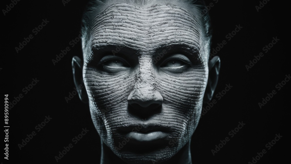 A close up of a person's face with some kind of pattern on it, AI A close up of a person's face with some kind of pattern on it, AI