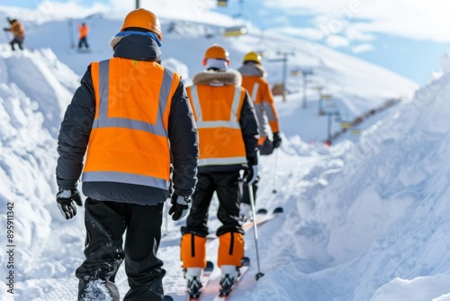 Wallpaper Mural Construction crew at a ski resort, snow activities, labor triumph, vacation adventure Torontodigital.ca