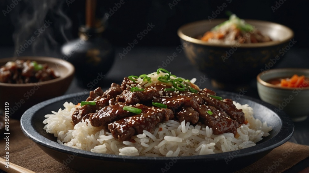 Delicious bulgogi with rice recipe korean food.
