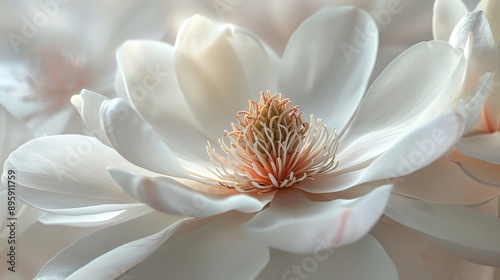 Detailed view of a white magnolia with lush petals photo