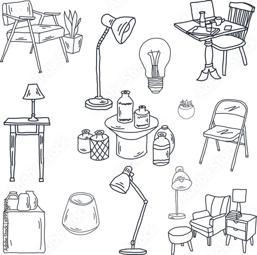 home furniture icon doodle collection