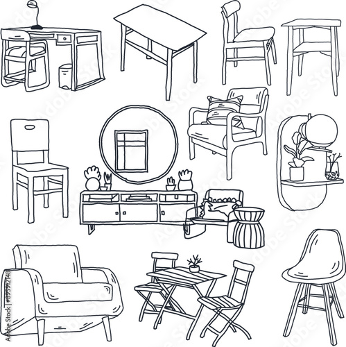 home furniture icon doodle collection