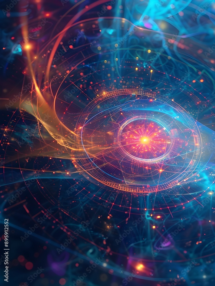 Fototapeta premium Quantum Coherence Diagram A Captivating Visualization of the Intricate Engineering and Connectivity within the Cosmic Universe