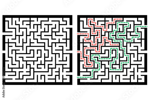 Illustration with labyrinth, maze conundrum for kids. Baby puzzle with entry and exit. Children puzzle game.