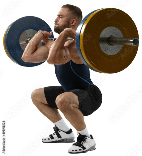 Принти на полотні Full length portrait of athletic man in sportswear exercising with against transparent background