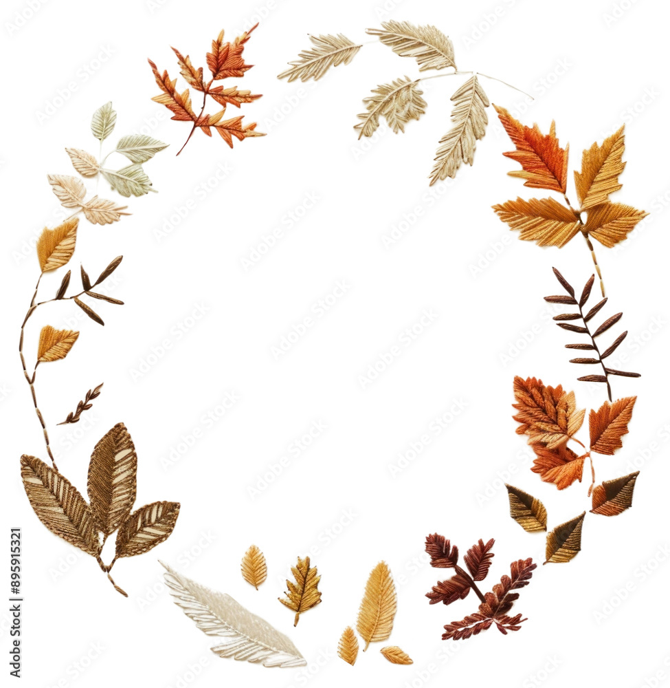 PNG Autumn leaves embroidery wreath PNG Autumn leaves embroidery wreath
