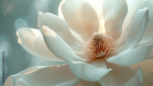 Detailed view of a white magnolia with lush petals