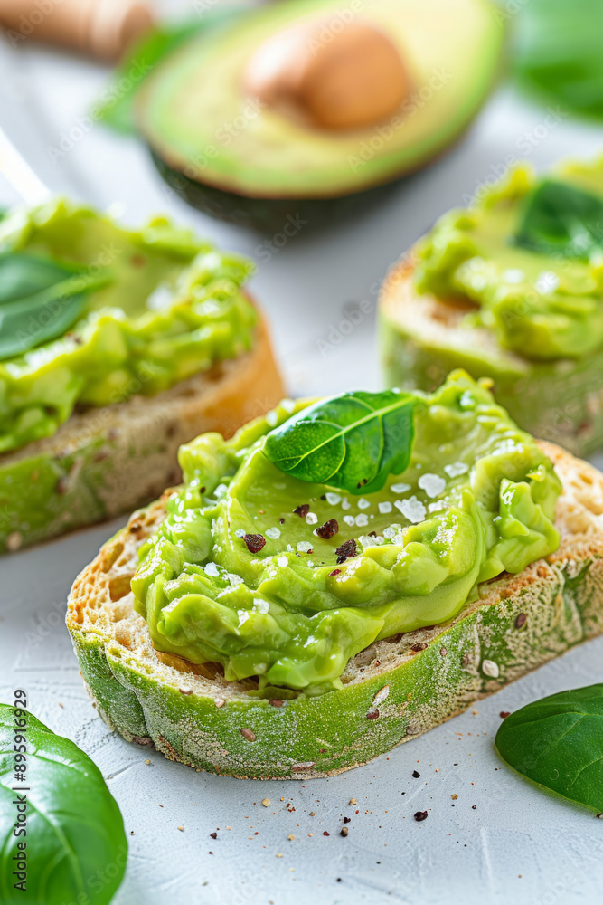 healthy bread, Toasted low carb bread with creamy avocado and sea salt on a vibrant leaf, surrounded by kitchen utensils for a healthy eating aesthetic. healthy bread, Toasted low carb bread with creamy avocado and sea salt on a vibrant leaf, surrounded by kitchen utensils for a healthy eating aesthetic.