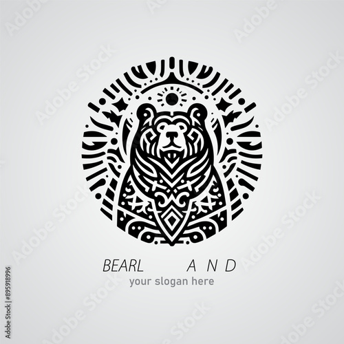 simple bear monochrome tribal tattoo design logo