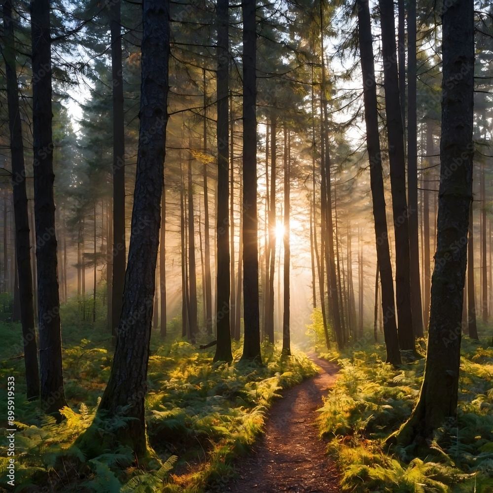 autumn forest in the morning