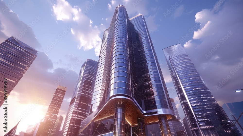 Fototapeta premium Magnificent skyscraper with sleek design and striking architectural features