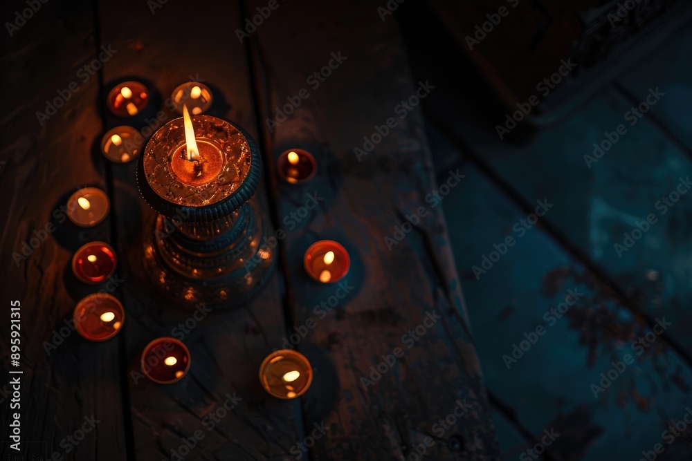 Naklejka premium Candle light with bokeh background for Happy Diwali festival