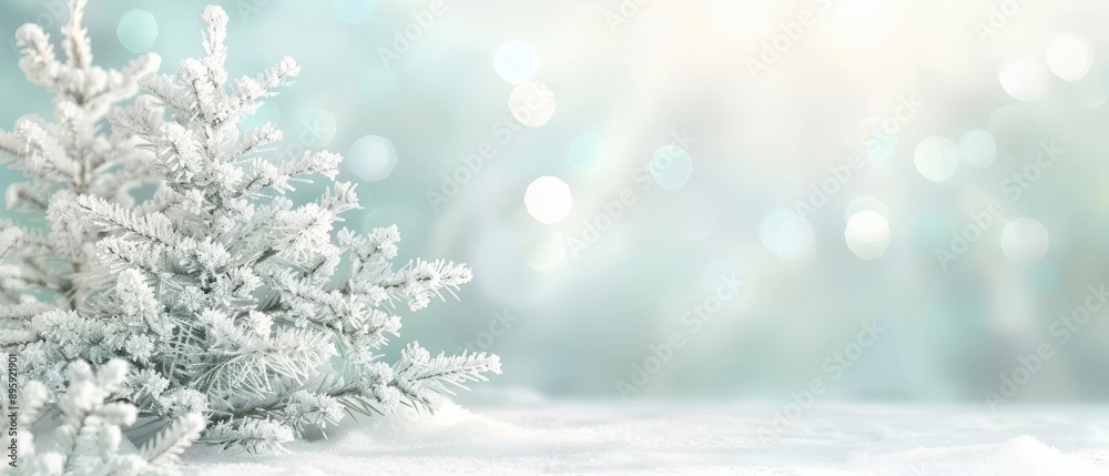 A white pine tree is standing in the snow A white pine tree is standing in the snow