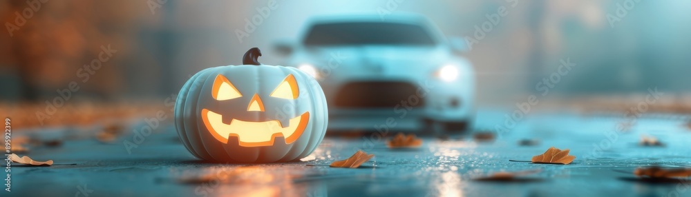 custom made wallpaper toronto digitalA pumpkin with a scary face is on the ground next to a car
