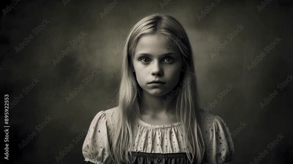 Black and White Portrait of Young Woman with Blonde Hair and Scared Expression