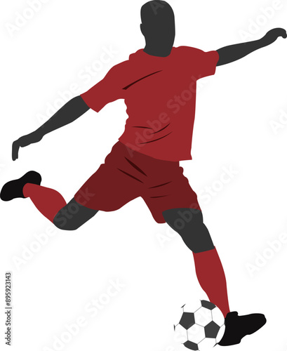 Silhouette soccer player with a ball in shooting action