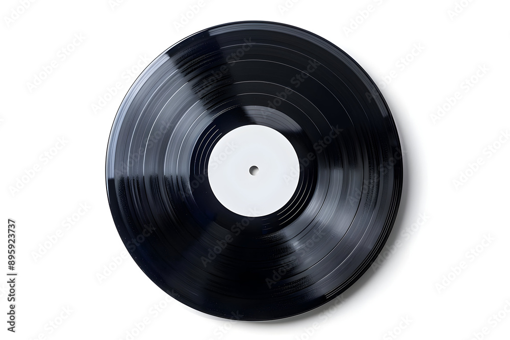 Top view of a classic black vinyl record with a blank white label, isolated on a white background. Perfect for music and retro themes. Top view of a classic black vinyl record with a blank white label, isolated on a white background. Perfect for music and retro themes.