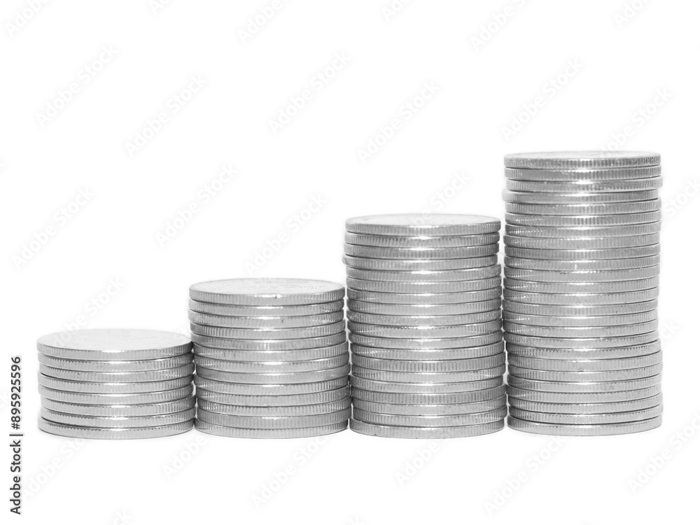 Silver coins stacked, financial, growth, profit concepts Silver coins stacked, financial, growth, profit concepts
