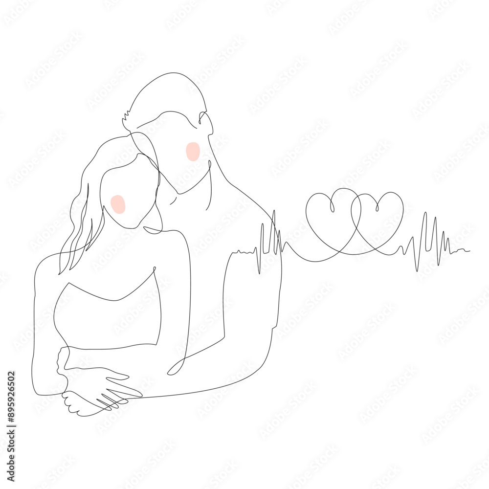 Continuous single line sketch drawing of romantic couple hugging ...