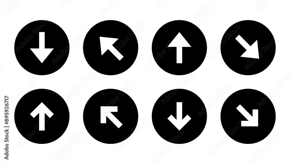Up and down direction arrow icon set on black circle. Upward and downward concept Up and down direction arrow icon set on black circle. Upward and downward concept